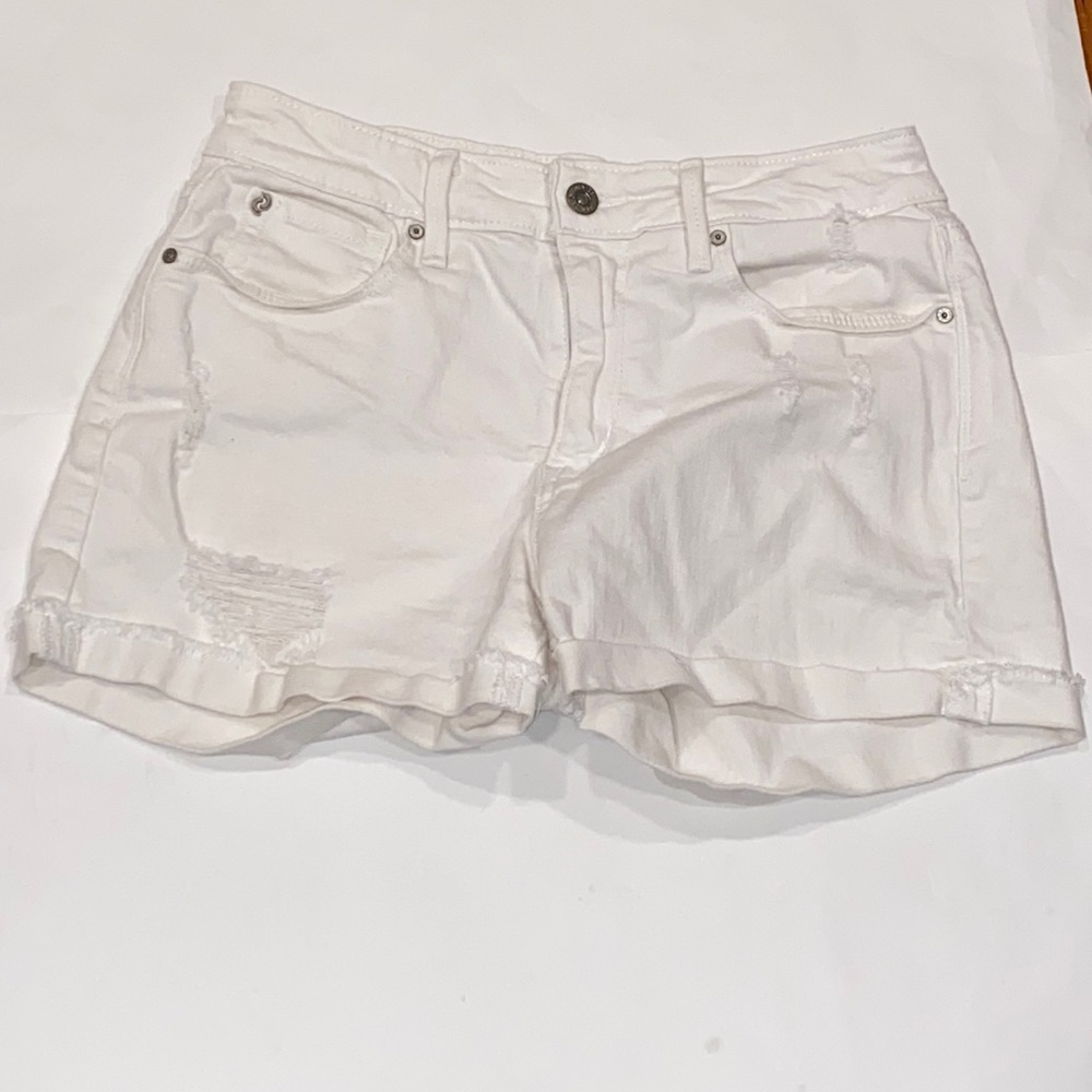 Levi Shorts Denizen High-Rise Jean Distressed White Raw Hem 5 Pocket size 4